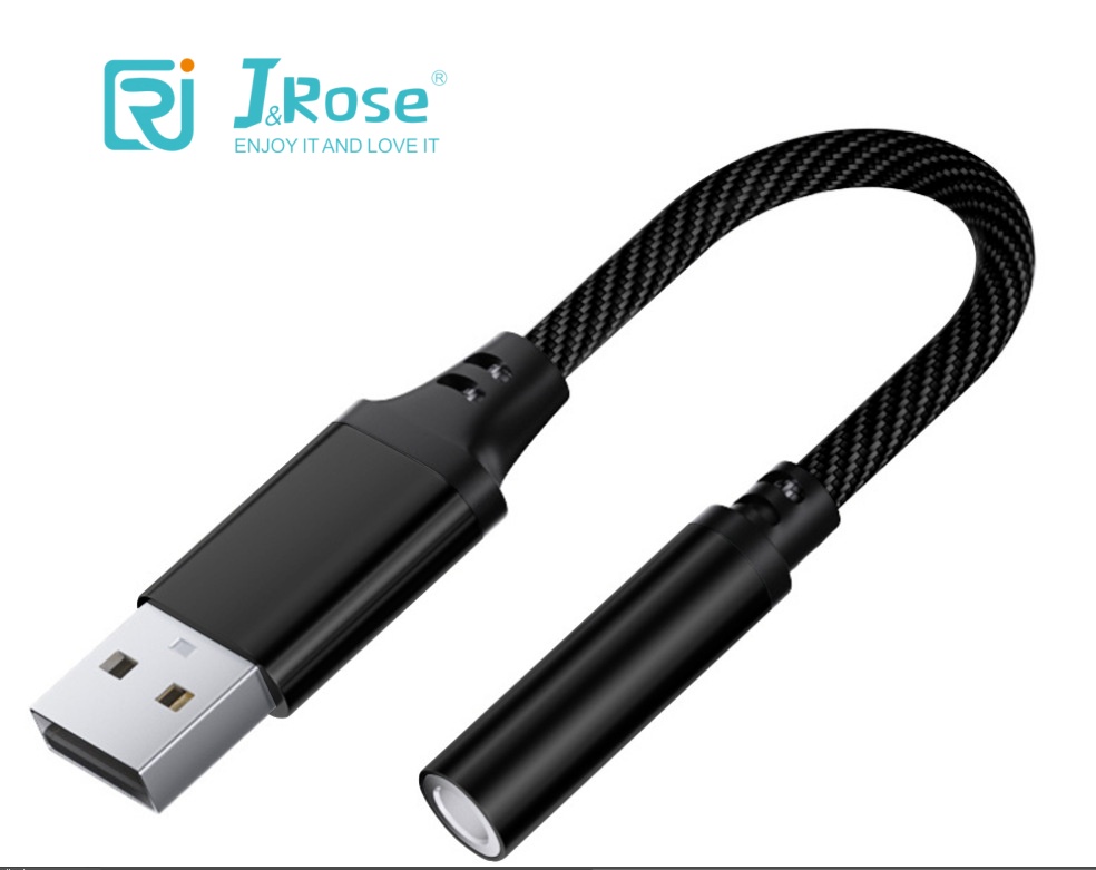 J&Rose USB to 3.5mm Audio Adapter Cable 13cm, 2-in-1 Headset & Mic Combo, Plug and Play for Laptop, PC, PS4, PS5, Switch, Headphones, Speakers