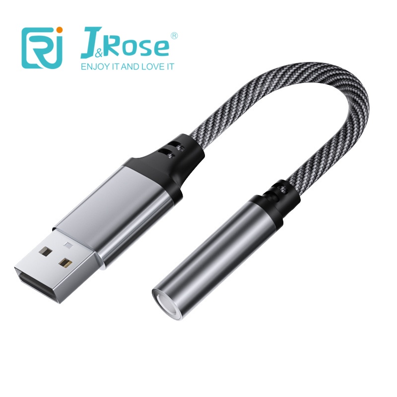 J&Rose USB to 3.5mm Audio Adapter Cable 13cm, 2-in-1 Headset & Mic Combo, Plug and Play for Laptop, PC, PS4, PS5, Switch, Headphones, Speakers