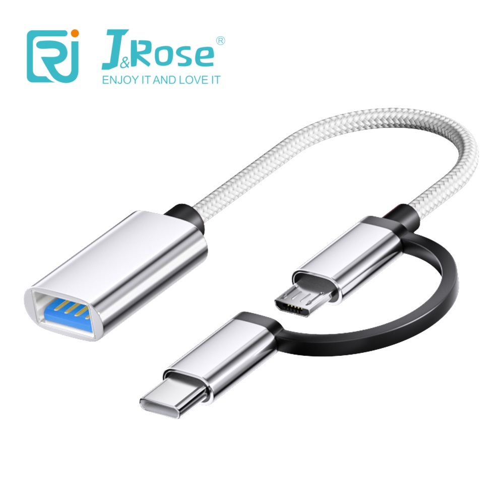 J&Rose 2-in-1 OTG Cable Adapter, Micro USB + TYPE-C to USB Female, for Android Phone Tablet, Connect Flash Drive, Keyboard, Mouse, Game Controller, Plug and Play