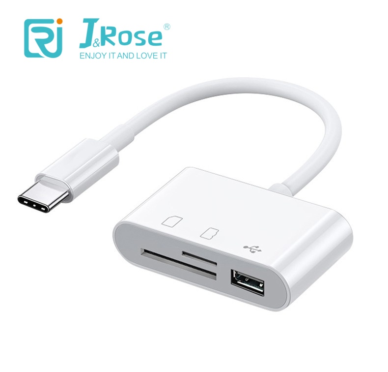J&Rose 3 in 1 TYPE-C OTG Adapter, Type-C to SD/TF Card Reader + USB 3.0 Port, Connect USB drive Keyboard Mouse to Phone Tablet PC, High-Speed Data Transfer for Smartphone Laptop Camera