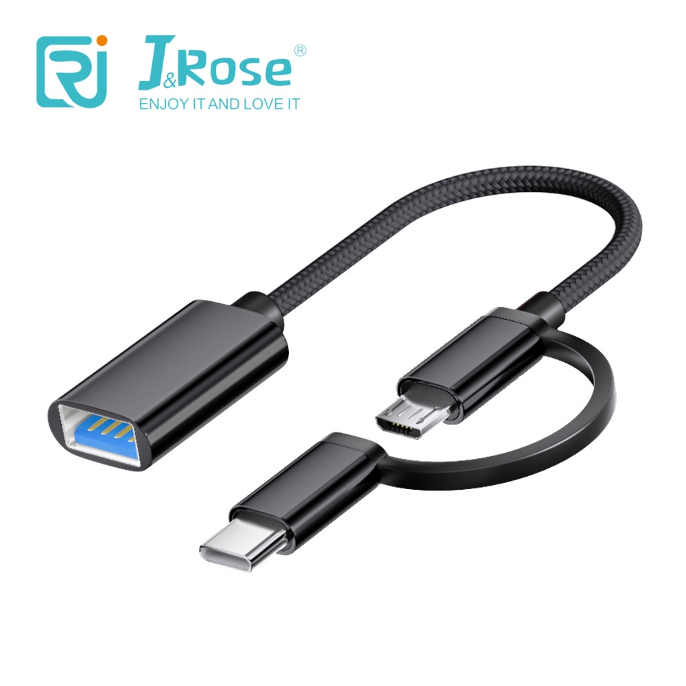J&Rose 2-in-1 OTG Cable Adapter, Micro USB + TYPE-C to USB Female, for Android Phone Tablet, Connect Flash Drive, Keyboard, Mouse, Game Controller, Plug and Play