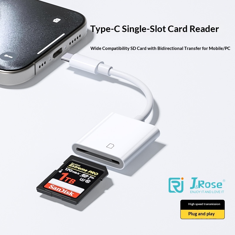 J&Rose TYPE-C to SD Card Reader for Phone Tablet Laptop, Type-C Memory Card Adapter, Support 170MB/s 1TB Extreme PRO SD Card, USB 3.0 High-Speed Plug and Play