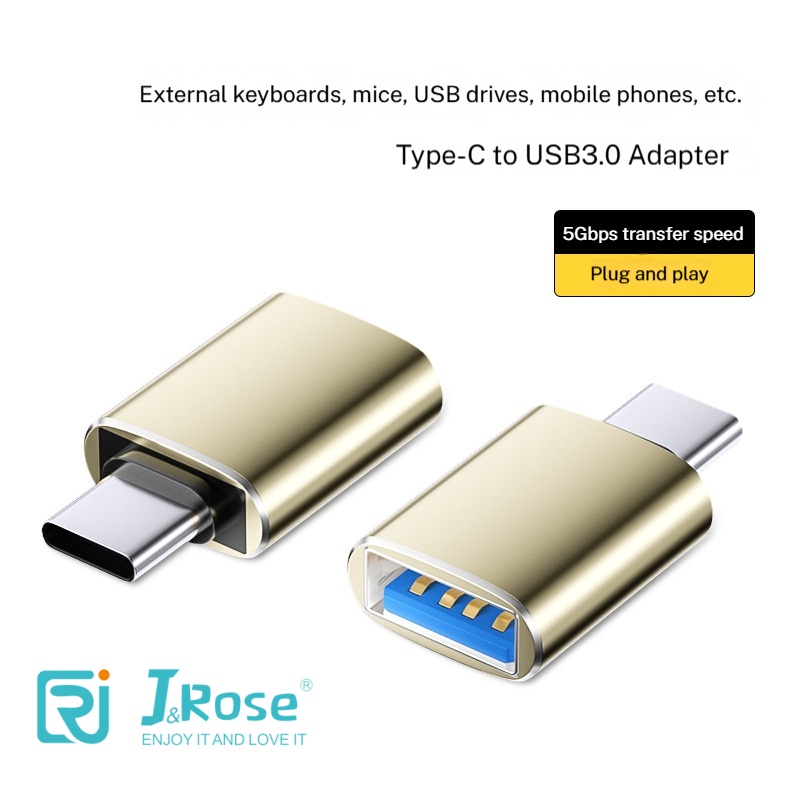 J&Rose TYPE-C 3.0 OTG Adapter, Type-C Male to USB 3.0 Female, 5Gbps High-Speed Data Transfer, Support 5V/2A Charging, Connect USB flash drive Keyboard Mouse Hard Drive for Phone Tablet PC - Metal Gray
