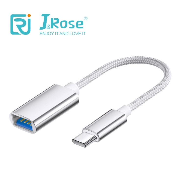 J&Rose TYPE-C OTG Adapter Cable, USB 2.0 Female to TYPE-C Male, Aluminum Alloy + Nylon Braided, Connect Flash Drive Mouse Gamepad to Phone Tablet, Plug and Play