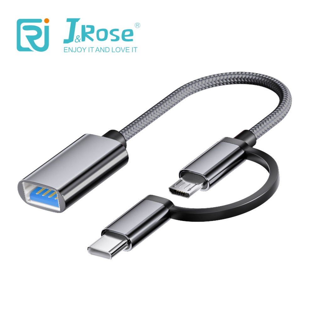 J&Rose 2-in-1 OTG Cable Adapter, Micro USB + TYPE-C to USB Female, for Android Phone Tablet, Connect Flash Drive, Keyboard, Mouse, Game Controller, Plug and Play