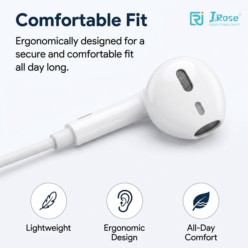 J&Rose 3.5mm Wired Earphones in-Ear Headphones with Microphone Stereo Deep Bass Hi-Fi Sound for iPhone iPad Android Samsung PC Laptop Gaming Sports