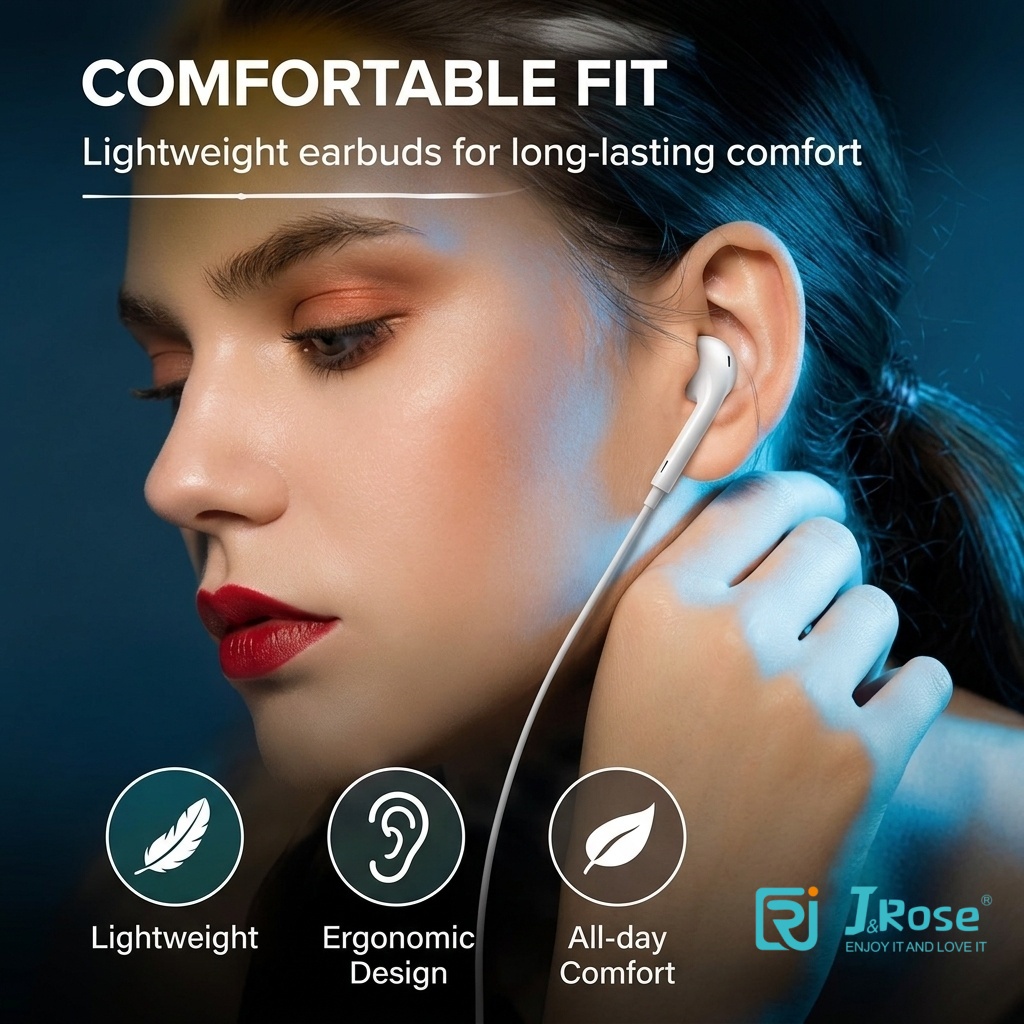 J&Rose 3.5mm Wired Earphones in-Ear Headphones with Microphone Stereo Deep Bass Hi-Fi Sound for iPhone iPad Android Samsung PC Laptop Gaming Sports