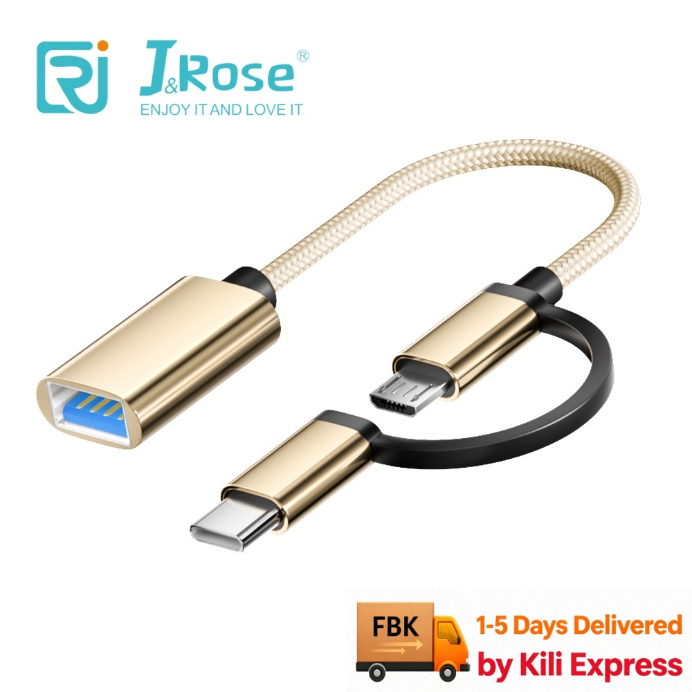 J&Rose 2-in-1 OTG Cable Adapter, Micro USB + TYPE-C to USB Female, for Android Phone Tablet, Connect Flash Drive, Keyboard, Mouse, Game Controller, Plug and Play