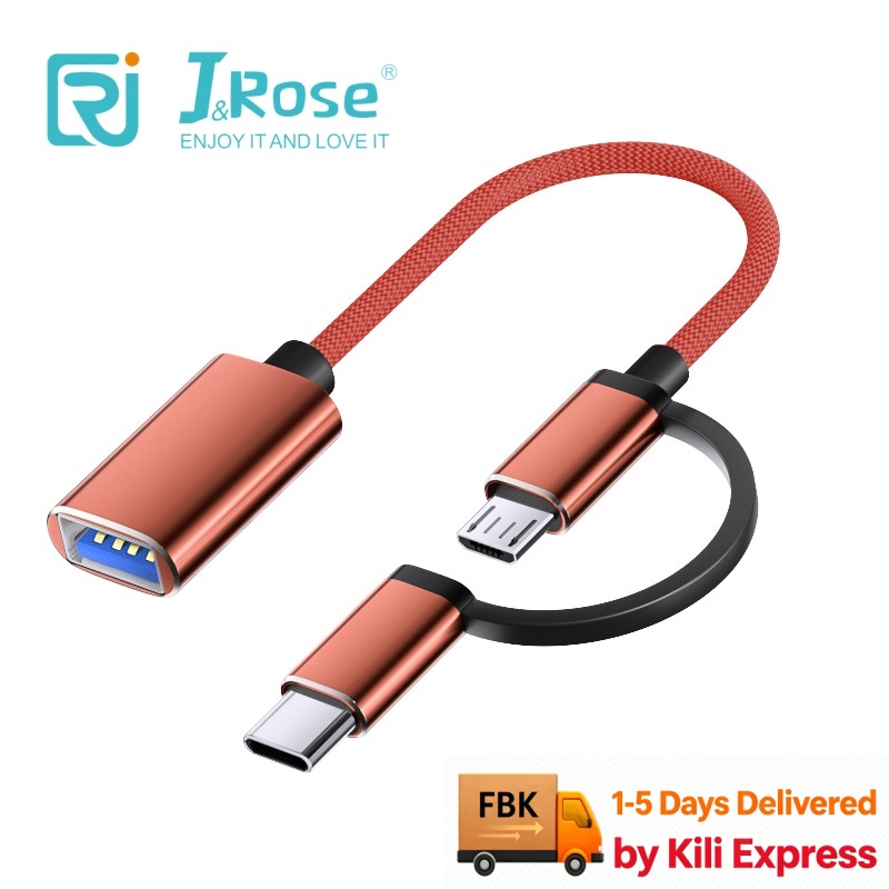 J&Rose 2-in-1 OTG Cable Adapter, Micro USB + TYPE-C to USB Female, for Android Phone Tablet, Connect Flash Drive, Keyboard, Mouse, Game Controller, Plug and Play