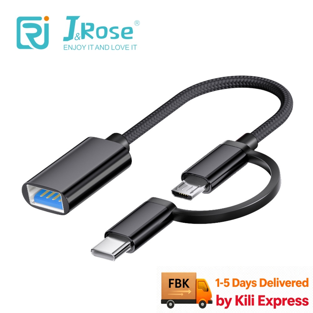 J&Rose 2-in-1 OTG Cable Adapter, Micro USB + TYPE-C to USB Female, for Android Phone Tablet, Connect Flash Drive, Keyboard, Mouse, Game Controller, Plug and Play