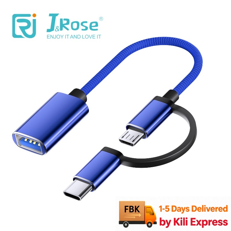 J&Rose 2-in-1 OTG Cable Adapter, Micro USB + TYPE-C to USB Female, for Android Phone Tablet, Connect Flash Drive, Keyboard, Mouse, Game Controller, Plug and Play