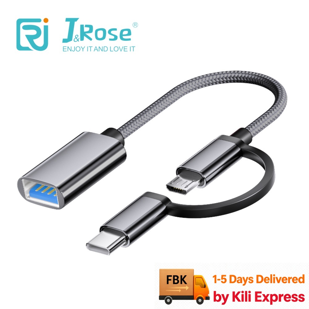J&Rose 2-in-1 OTG Cable Adapter, Micro USB + TYPE-C to USB Female, for Android Phone Tablet, Connect Flash Drive, Keyboard, Mouse, Game Controller, Plug and Play