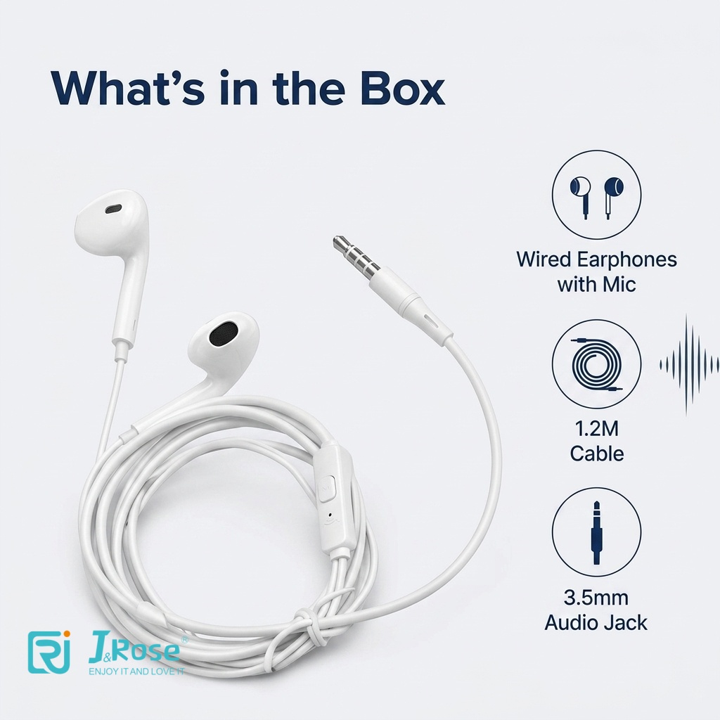J&Rose 3.5mm Wired Earphones in-Ear Headphones with Microphone Stereo Deep Bass Hi-Fi Sound for iPhone iPad Android Samsung PC Laptop Gaming Sports