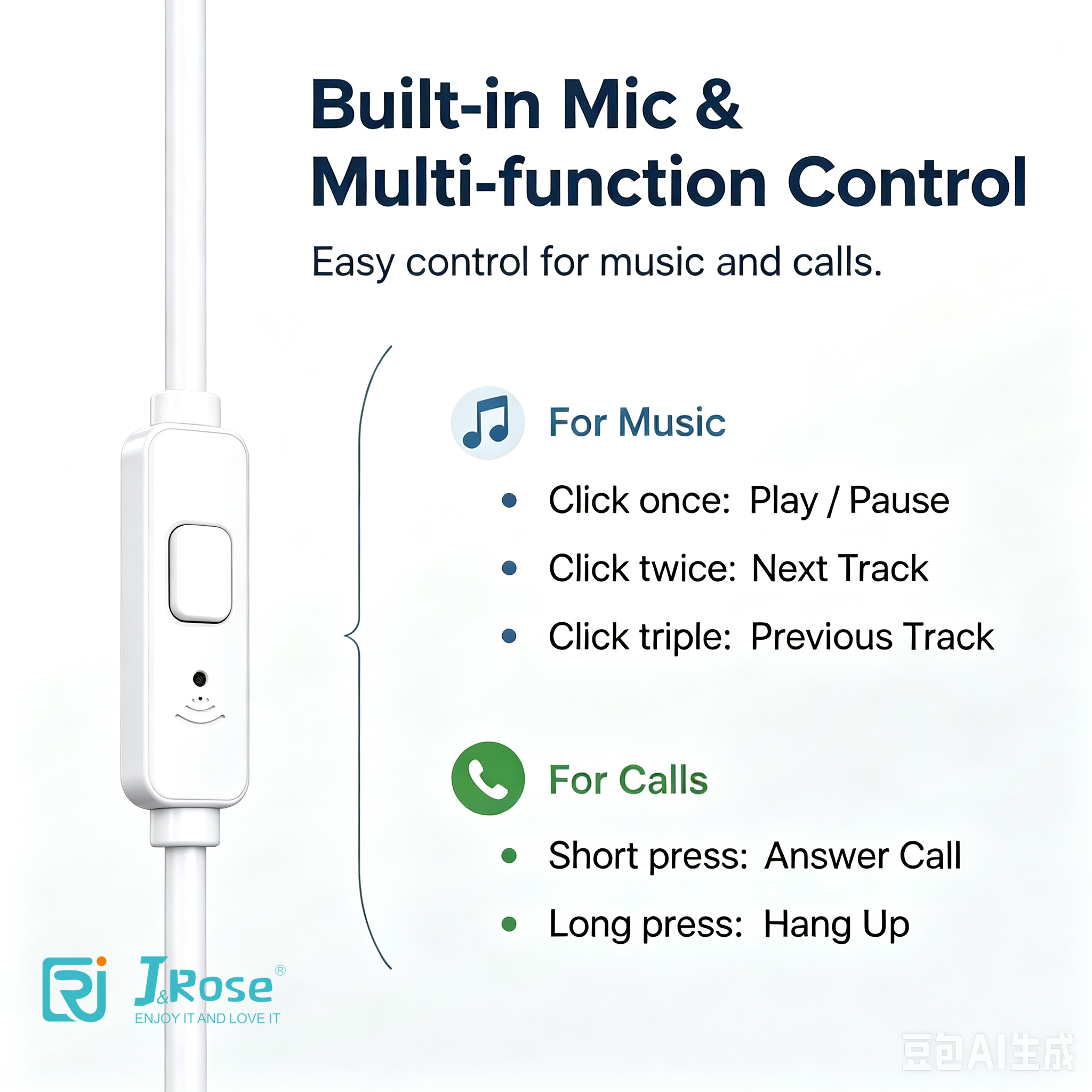 J&Rose 3.5mm Wired Earphones in-Ear Headphones with Microphone Stereo Deep Bass Hi-Fi Sound for iPhone iPad Android Samsung PC Laptop Gaming Sports