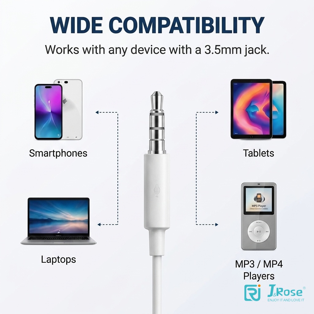 J&Rose 3.5mm Wired Earphones in-Ear Headphones with Microphone Stereo Deep Bass Hi-Fi Sound for iPhone iPad Android Samsung PC Laptop Gaming Sports