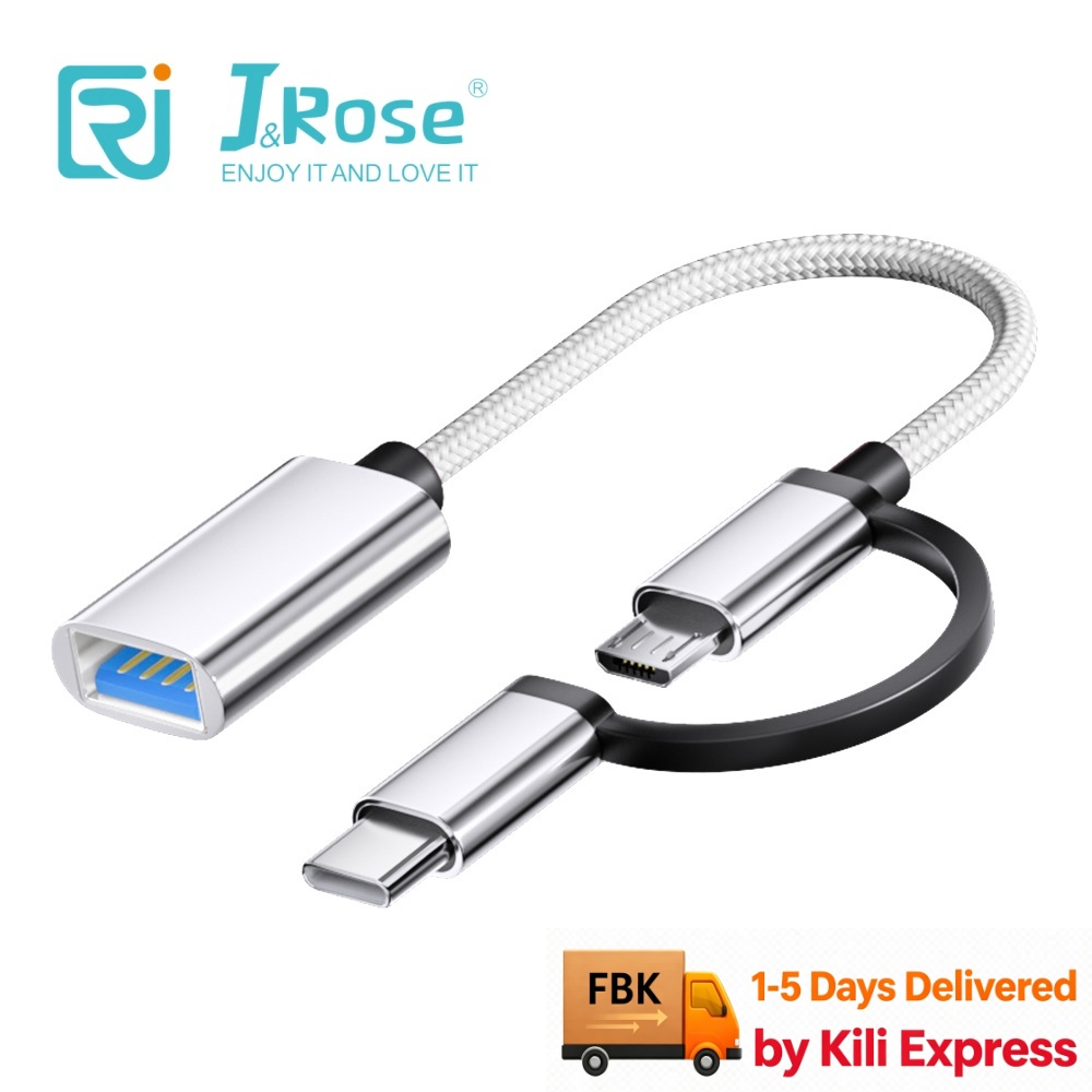 J&Rose 2-in-1 OTG Cable Adapter, Micro USB + TYPE-C to USB Female, for Android Phone Tablet, Connect Flash Drive, Keyboard, Mouse, Game Controller, Plug and Play