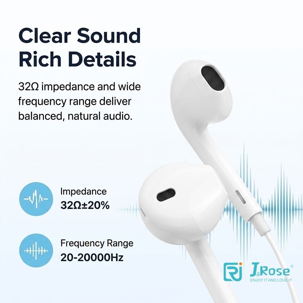 J&Rose 3.5mm Wired Earphones in-Ear Headphones with Microphone Stereo Deep Bass Hi-Fi Sound for iPhone iPad Android Samsung PC Laptop Gaming Sports