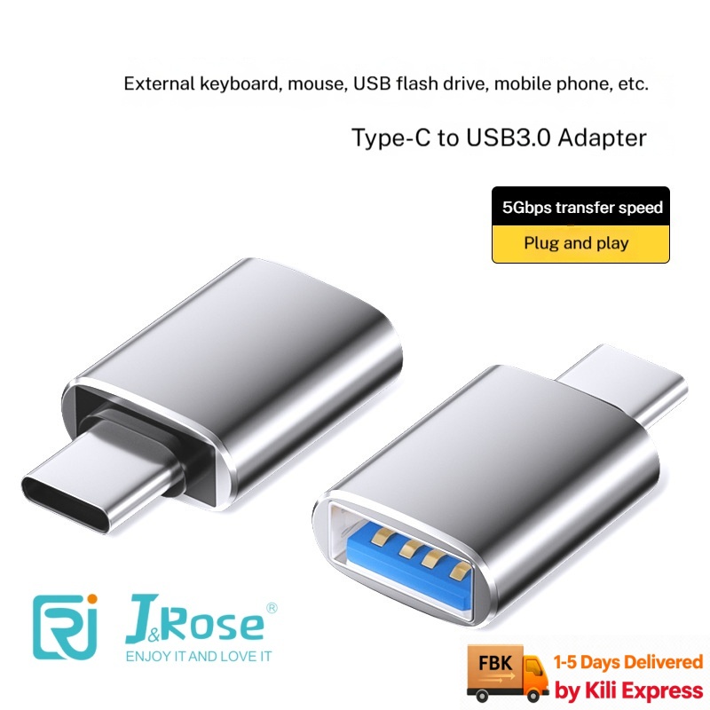 J&Rose TYPE-C OTG Adapter Type-C Male to USB3.0 Female 5Gbps High-Speed Data Transfer Support 5V/2A Charging Durable metal case connect USB flash drive Keyboard Mouse Hard Drive for Phone Tablet PC