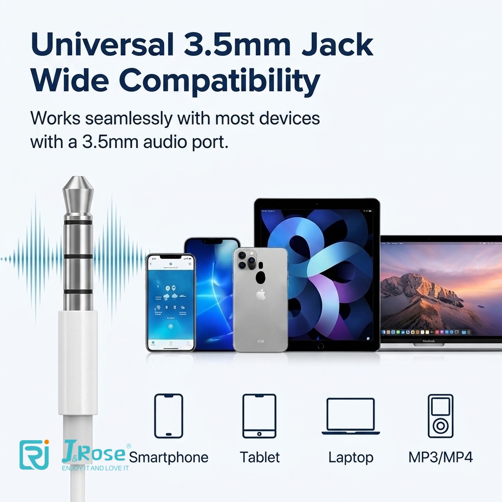 J&Rose 3.5mm Wired Earphones in-Ear Headphones with Microphone Stereo Deep Bass Hi-Fi Sound for iPhone iPad Android Samsung PC Laptop Gaming Sports
