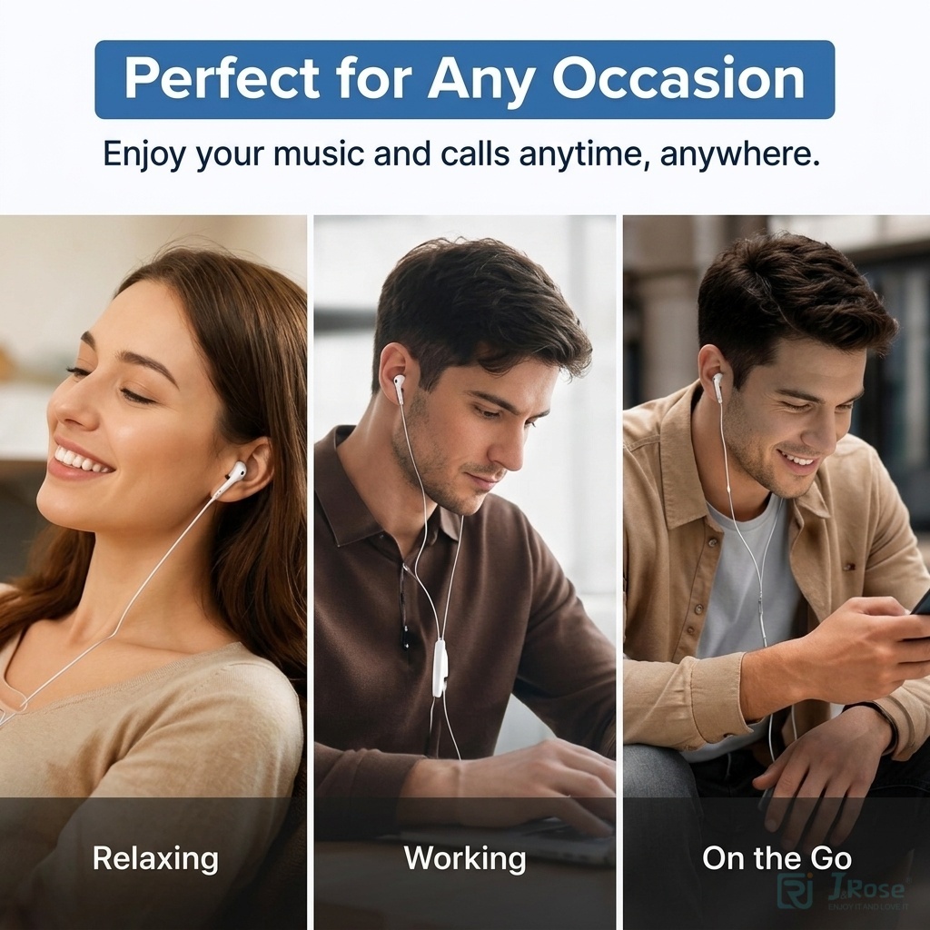 J&Rose 3.5mm Wired Earphones in-Ear Headphones with Microphone Stereo Deep Bass Hi-Fi Sound for iPhone iPad Android Samsung PC Laptop Gaming Sports