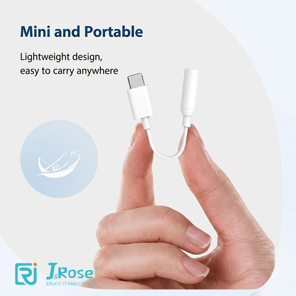 J&Rose New Upgrade TYPE-C to 3.5mm Adapter, Lossless Sound Quality, Type-C to Headphone Jack Converter, Easy Connection, Plug and Play for Smartphones, Tablets, Laptops