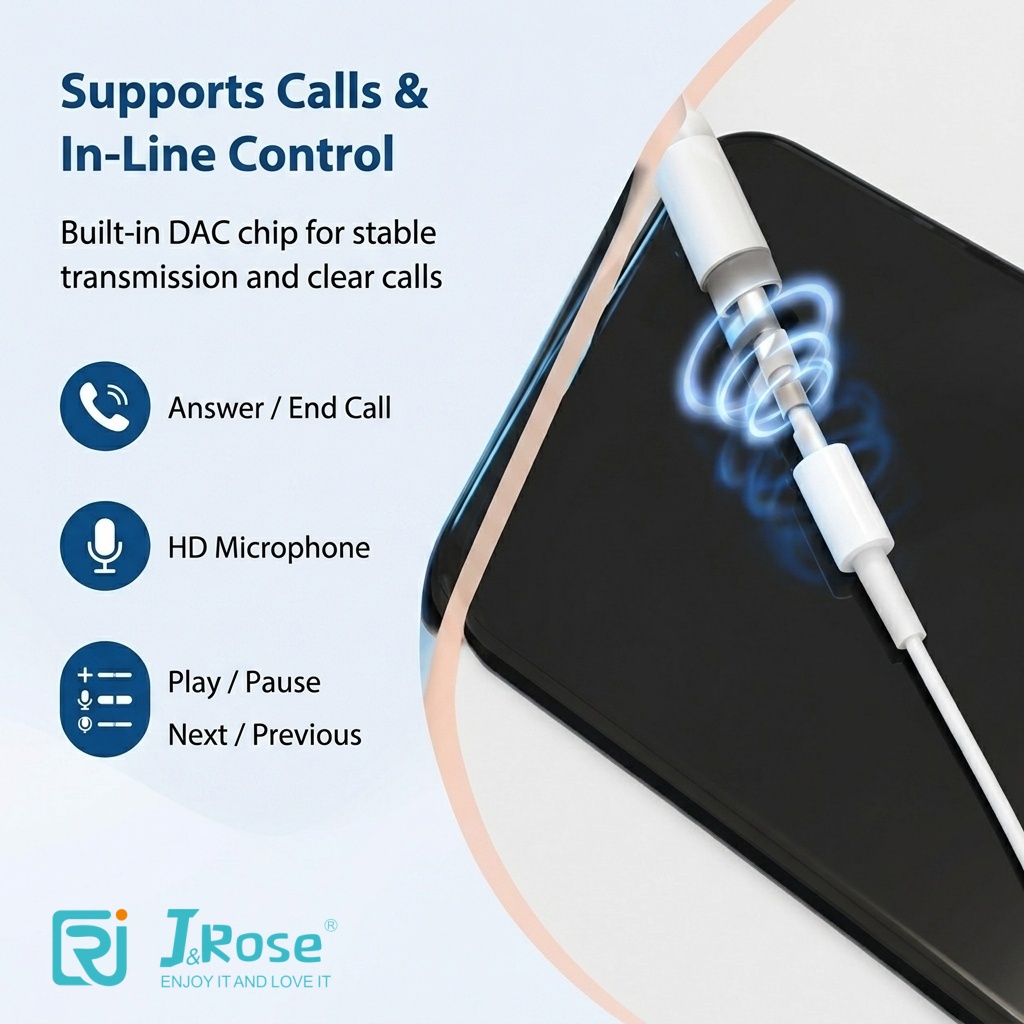 J&Rose New Upgrade TYPE-C to 3.5mm Adapter, Lossless Sound Quality, Type-C to Headphone Jack Converter, Easy Connection, Plug and Play for Smartphones, Tablets, Laptops