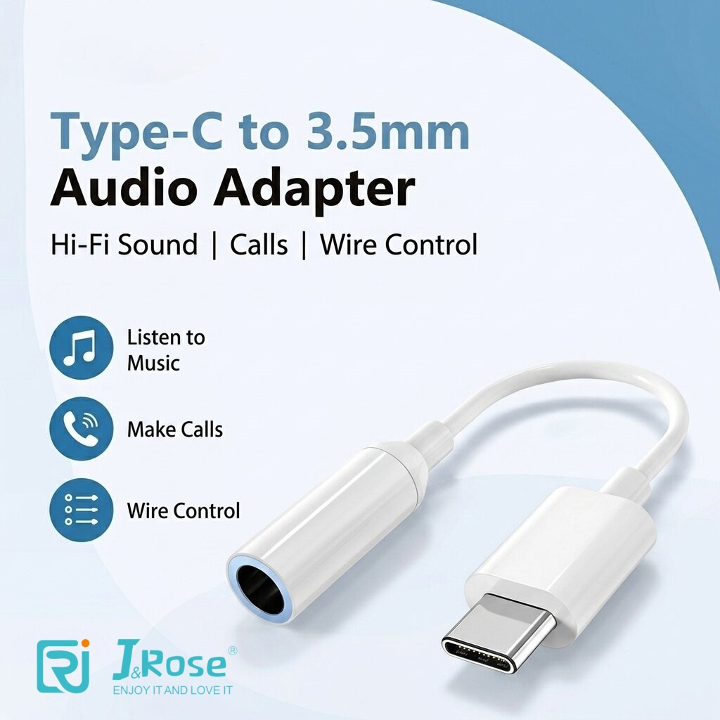 J&Rose New Upgrade TYPE-C to 3.5mm Adapter, Lossless Sound Quality, Type-C to Headphone Jack Converter, Easy Connection, Plug and Play for Smartphones, Tablets, Laptops
