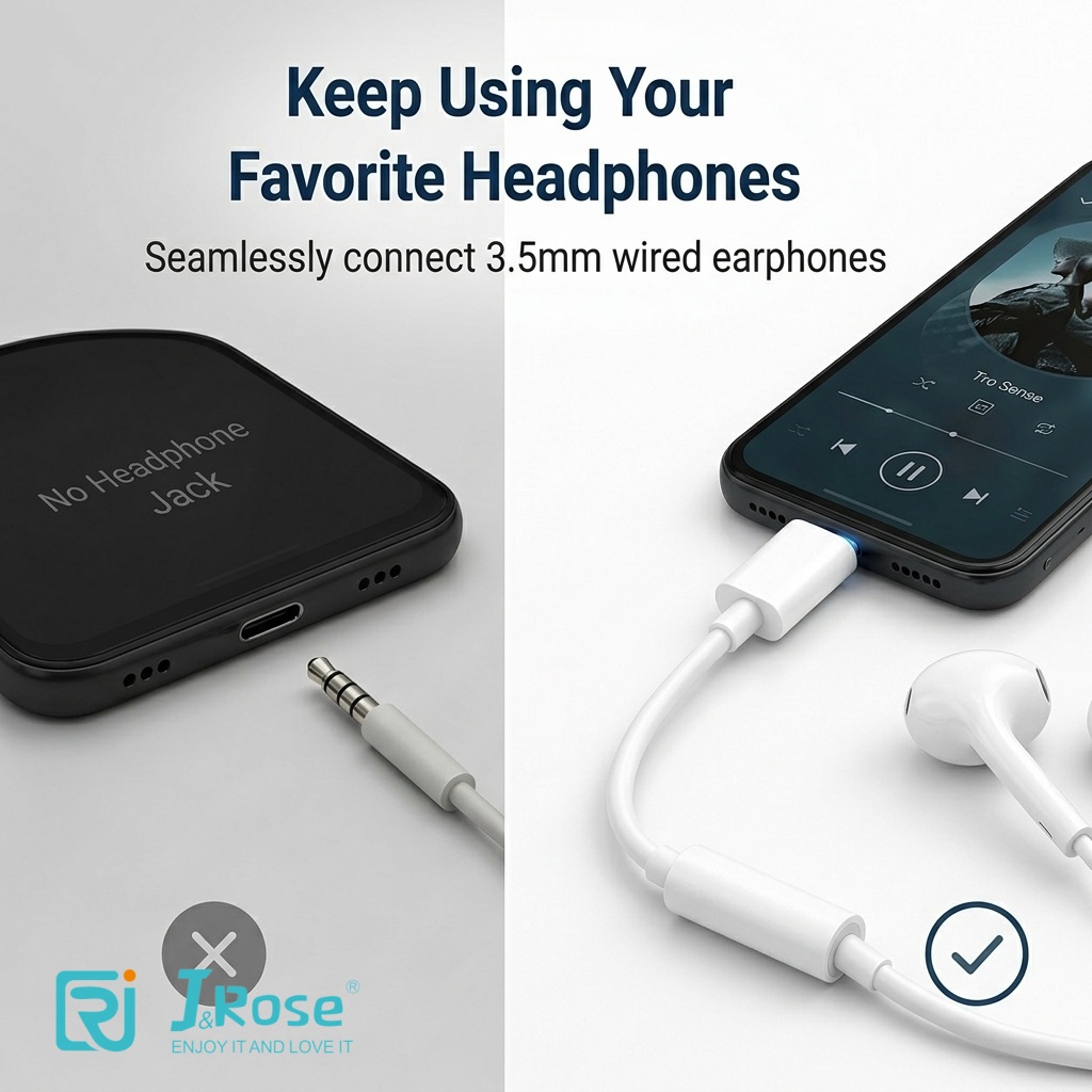 J&Rose New Upgrade TYPE-C to 3.5mm Adapter, Lossless Sound Quality, Type-C to Headphone Jack Converter, Easy Connection, Plug and Play for Smartphones, Tablets, Laptops