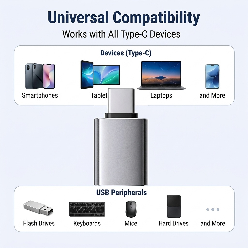 J&Rose TYPE-C OTG Adapter Type-C Male to USB3.0 Female 5Gbps High-Speed Data Transfer Support 5V/2A Charging Durable metal case connect USB flash drive Keyboard Mouse Hard Drive for Phone Tablet PC