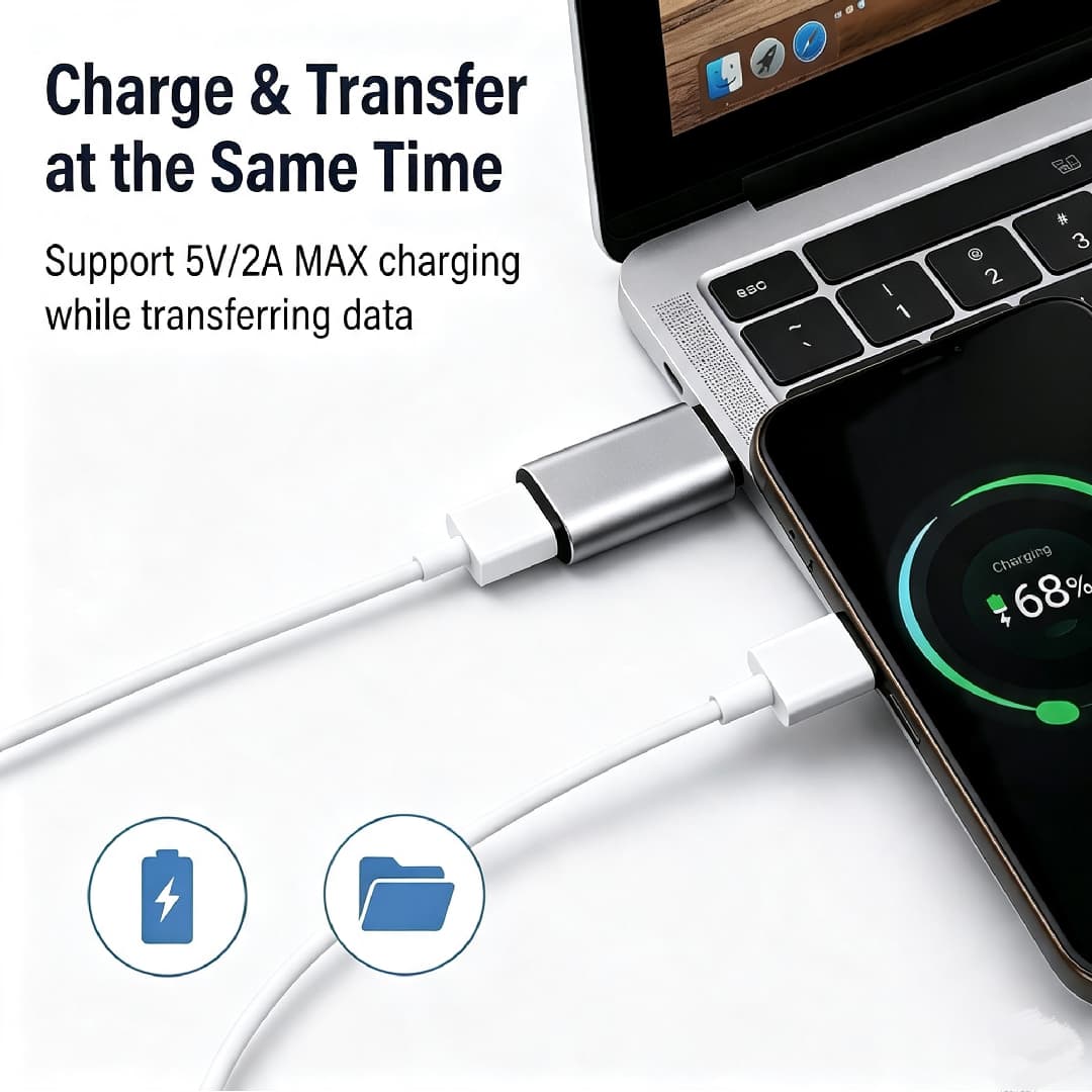 J&Rose TYPE-C OTG Adapter Type-C Male to USB3.0 Female 5Gbps High-Speed Data Transfer Support 5V/2A Charging Durable metal case connect USB flash drive Keyboard Mouse Hard Drive for Phone Tablet PC