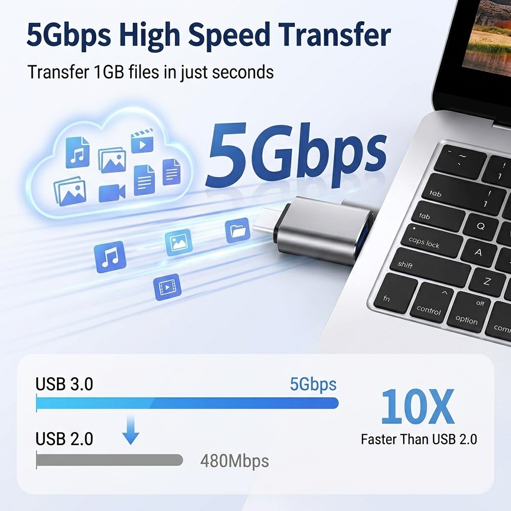 J&Rose TYPE-C OTG Adapter Type-C Male to USB3.0 Female 5Gbps High-Speed Data Transfer Support 5V/2A Charging Durable metal case connect USB flash drive Keyboard Mouse Hard Drive for Phone Tablet PC