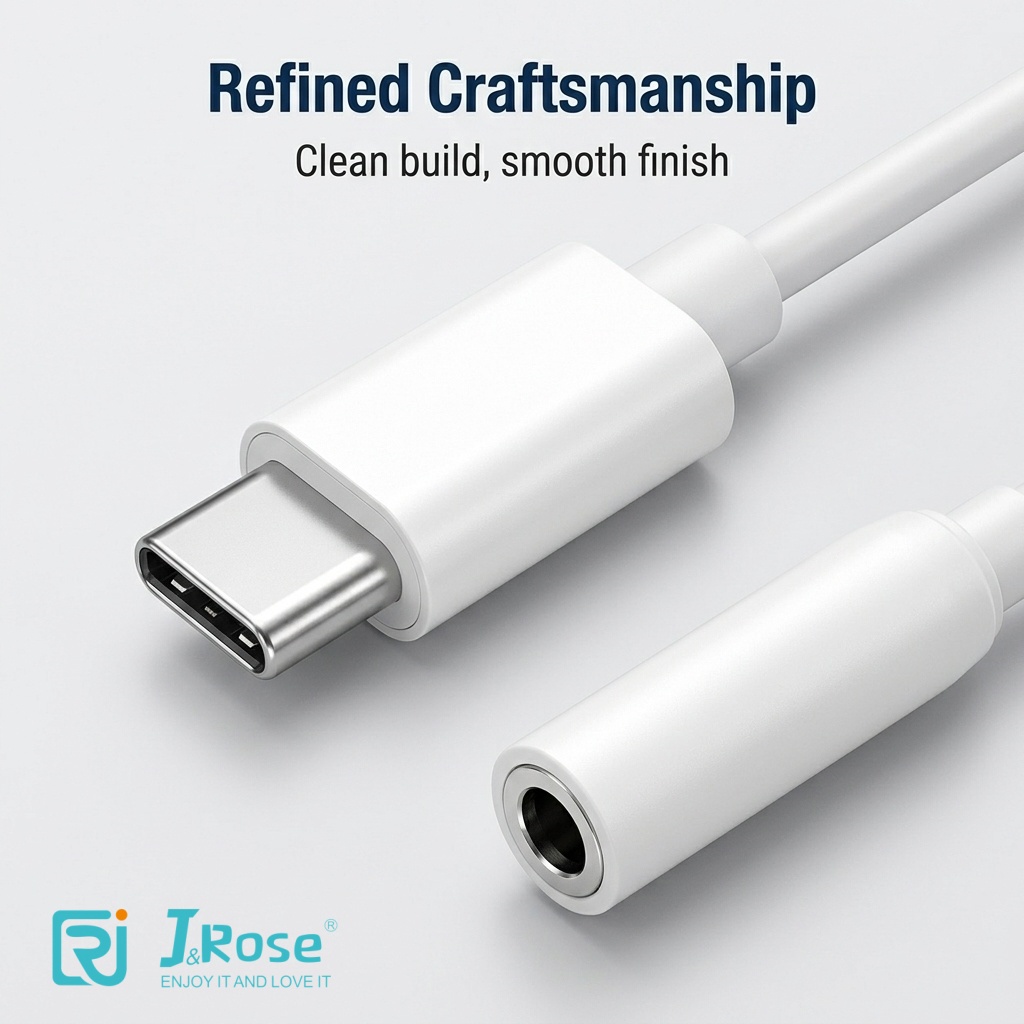 J&Rose New Upgrade TYPE-C to 3.5mm Adapter, Lossless Sound Quality, Type-C to Headphone Jack Converter, Easy Connection, Plug and Play for Smartphones, Tablets, Laptops