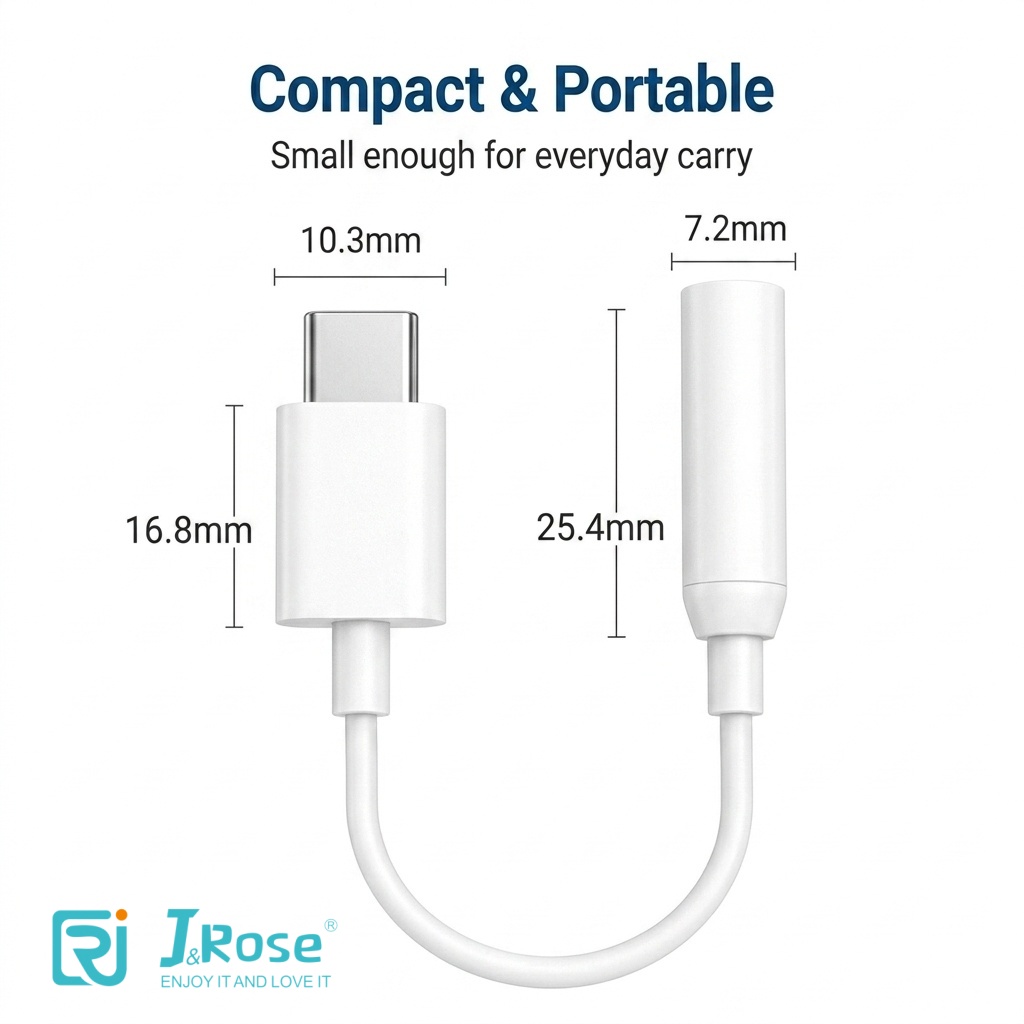 J&Rose New Upgrade TYPE-C to 3.5mm Adapter, Lossless Sound Quality, Type-C to Headphone Jack Converter, Easy Connection, Plug and Play for Smartphones, Tablets, Laptops