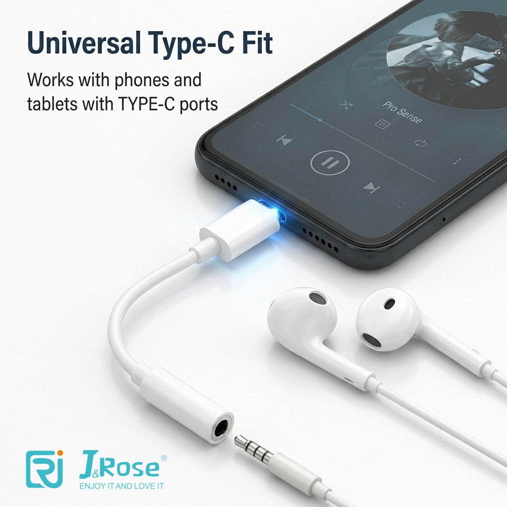 J&Rose New Upgrade TYPE-C to 3.5mm Adapter, Lossless Sound Quality, Type-C to Headphone Jack Converter, Easy Connection, Plug and Play for Smartphones, Tablets, Laptops