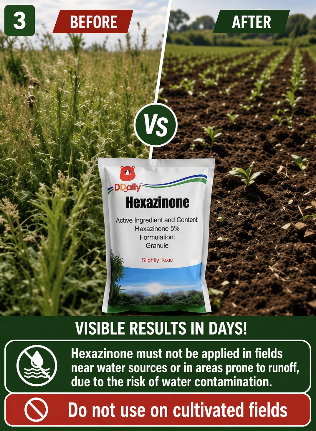 Powerful Weed Killer Fast Acting Hexazinone Herbicide Kills Weeds from Root Long Lasting