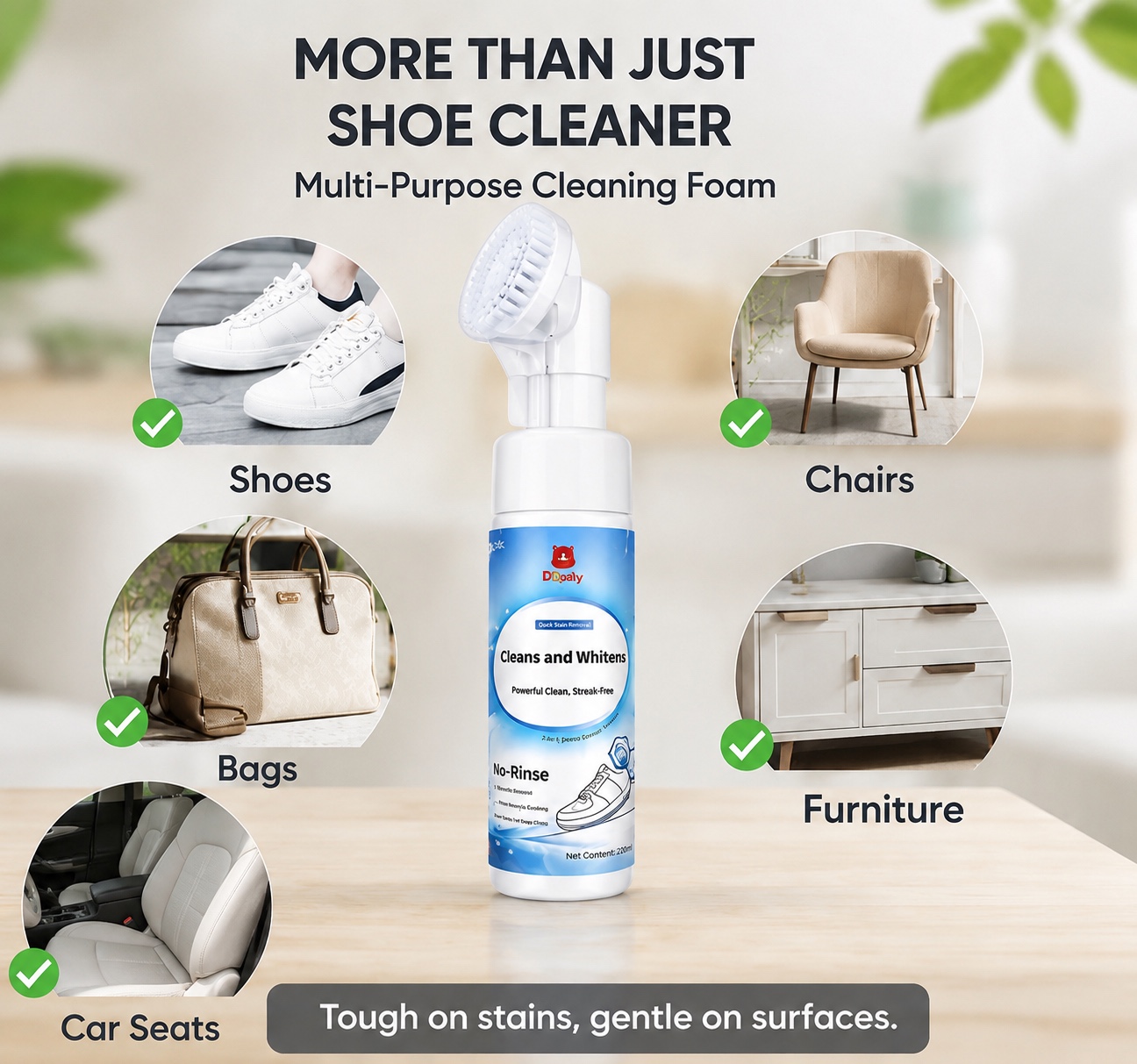 D-Daily No-Rinse Shoe Cleaner & Whitening Foam with Brush – Sneaker Cleaning Solution