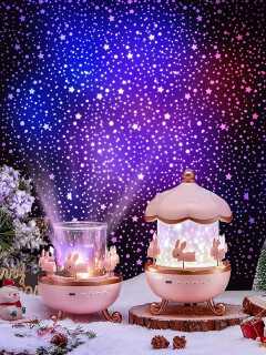 Dreamy Star Bunny Projector – 6-Theme Rotating LED Night Light & Carousel Starry Sky Lamp for Kids Bedroom, Rechargeable Bedside Ambient Nursery Lamp (BPA-Free, Dimming)