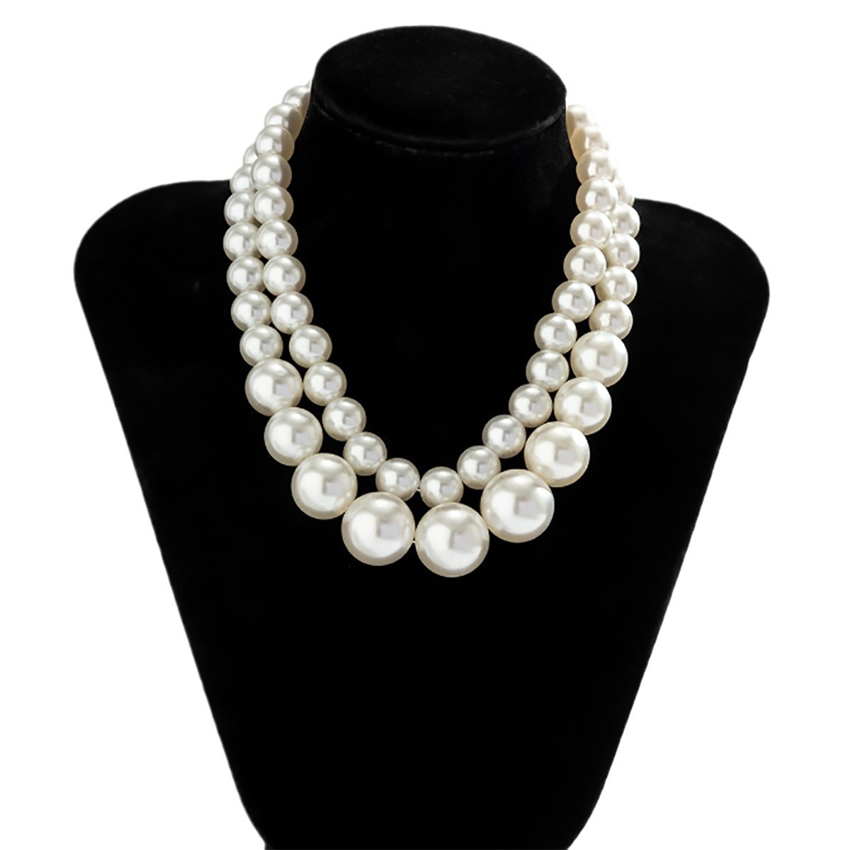 2 pc Vintage and exaggerated large pearl choker collar necklace. Elegant multi-layered bead necklace.women's fashion jewelry accessories