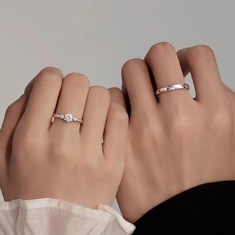 2 Piece set Couple rings set for men women adjustable rings jewelry korean style ring wedding /Engagement jewellery