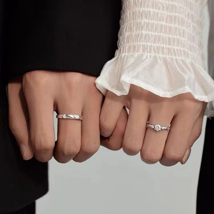 2 Piece set Couple rings set for men women adjustable rings jewelry korean style ring wedding /Engagement jewellery