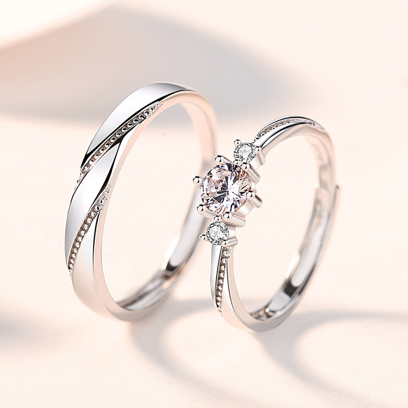 2 Piece set Couple rings set for men women adjustable rings jewelry korean style ring wedding /Engagement jewellery