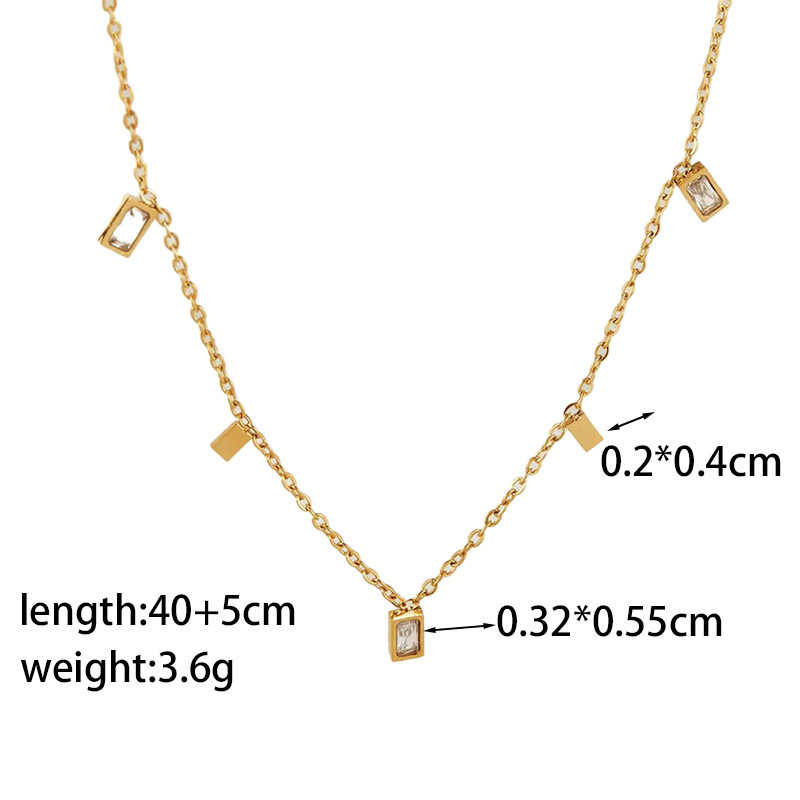 Premium luxury rectangular zirconia fringed gold necklace, stainless steel, non-fading collar chain/neck chain women's fashionable jewelry accessory