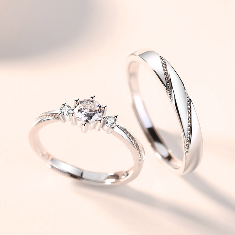 2 Piece set Couple rings set for men women adjustable rings jewelry korean style ring wedding /Engagement jewellery