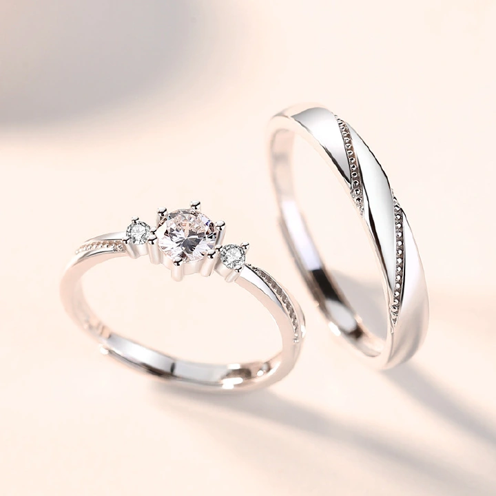2 Piece set Couple rings set for men women adjustable rings jewelry korean style ring wedding /Engagement jewellery