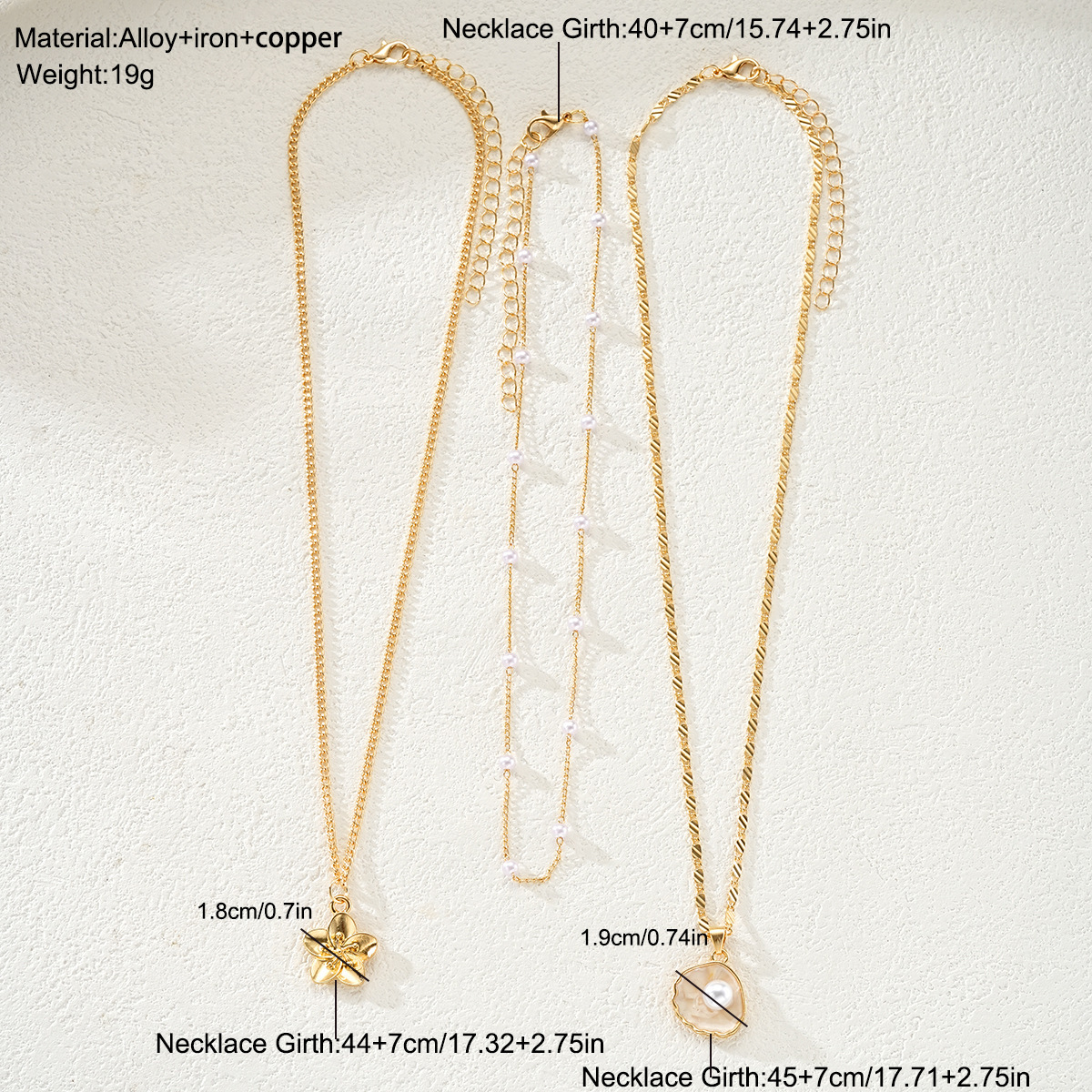 3pcs set  Stackable Gold Necklace Set, Pearl Choker, Flower Pendant & Shell Pearl Chain, Women’s fashion jewelry