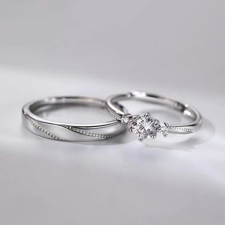2 Piece set Couple rings set for men women adjustable rings jewelry korean style ring wedding /Engagement jewellery