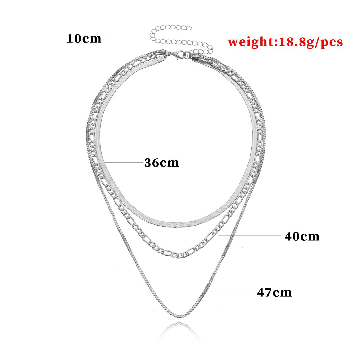 Triple Layer Chain Necklace, Herringbone + Figaro + Box Link Multi-Strand Necklace for bioth Men and Women, Gold/Silver Tone Available