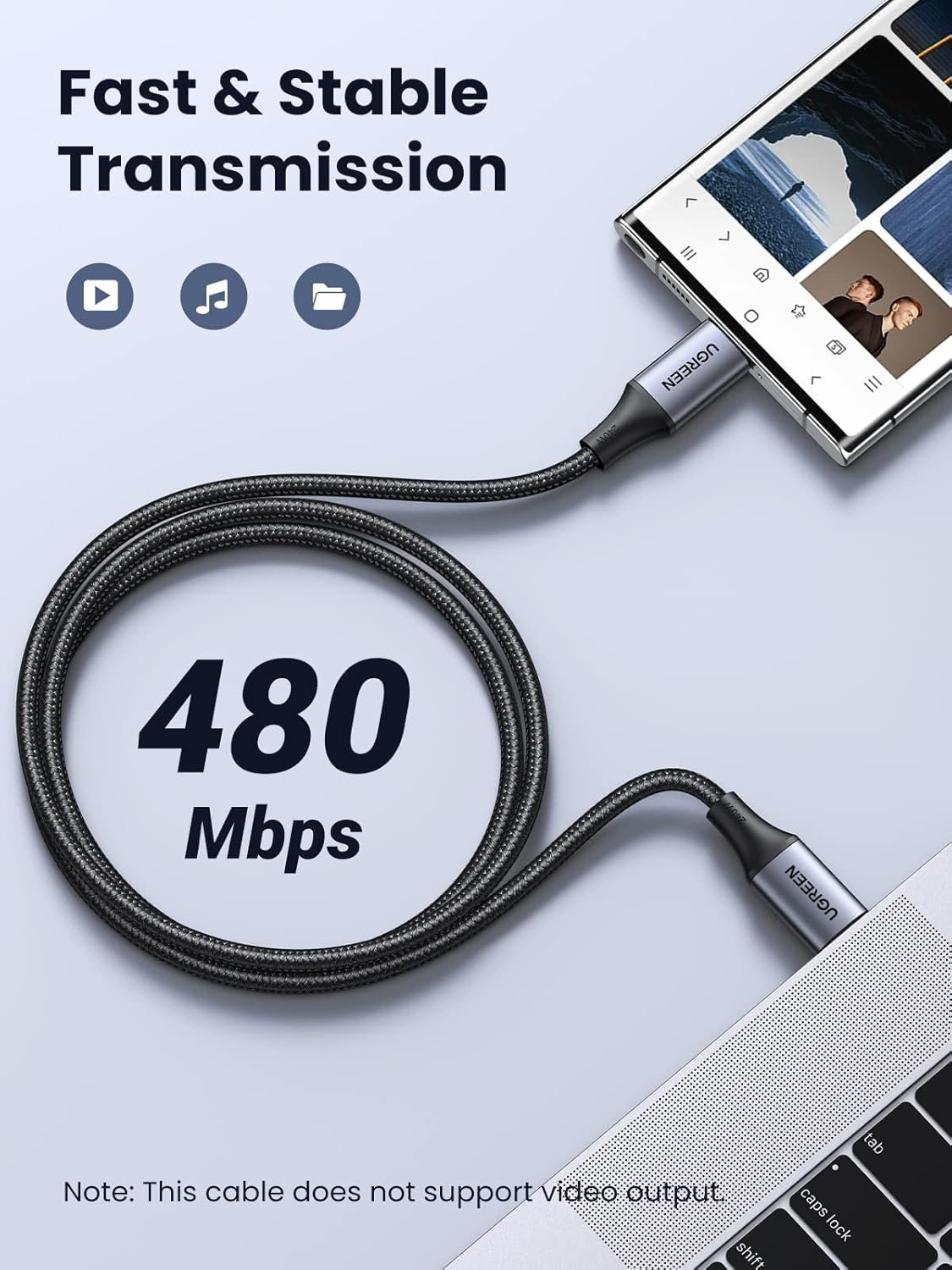 UGREEN US535 240W USB-C to USB-C, 480MBs,  PD Fast Charging Cable 5A Max Space Gray 1m