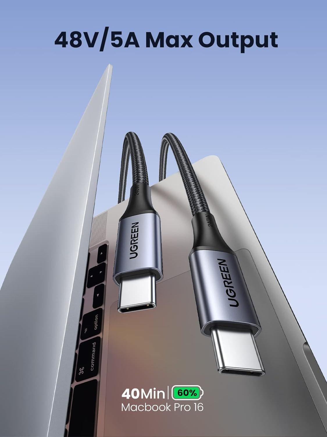 UGREEN US535 240W USB-C to USB-C, 480MBs,  PD Fast Charging Cable 5A Max Space Gray 1m
