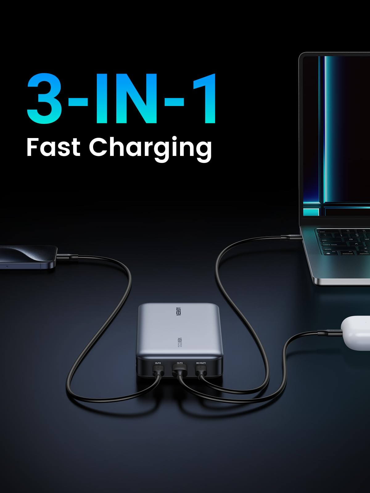 UGREEN PB205 25000mAh 145W Two-way Fast Charging Laptop Portable Power Bank - Black